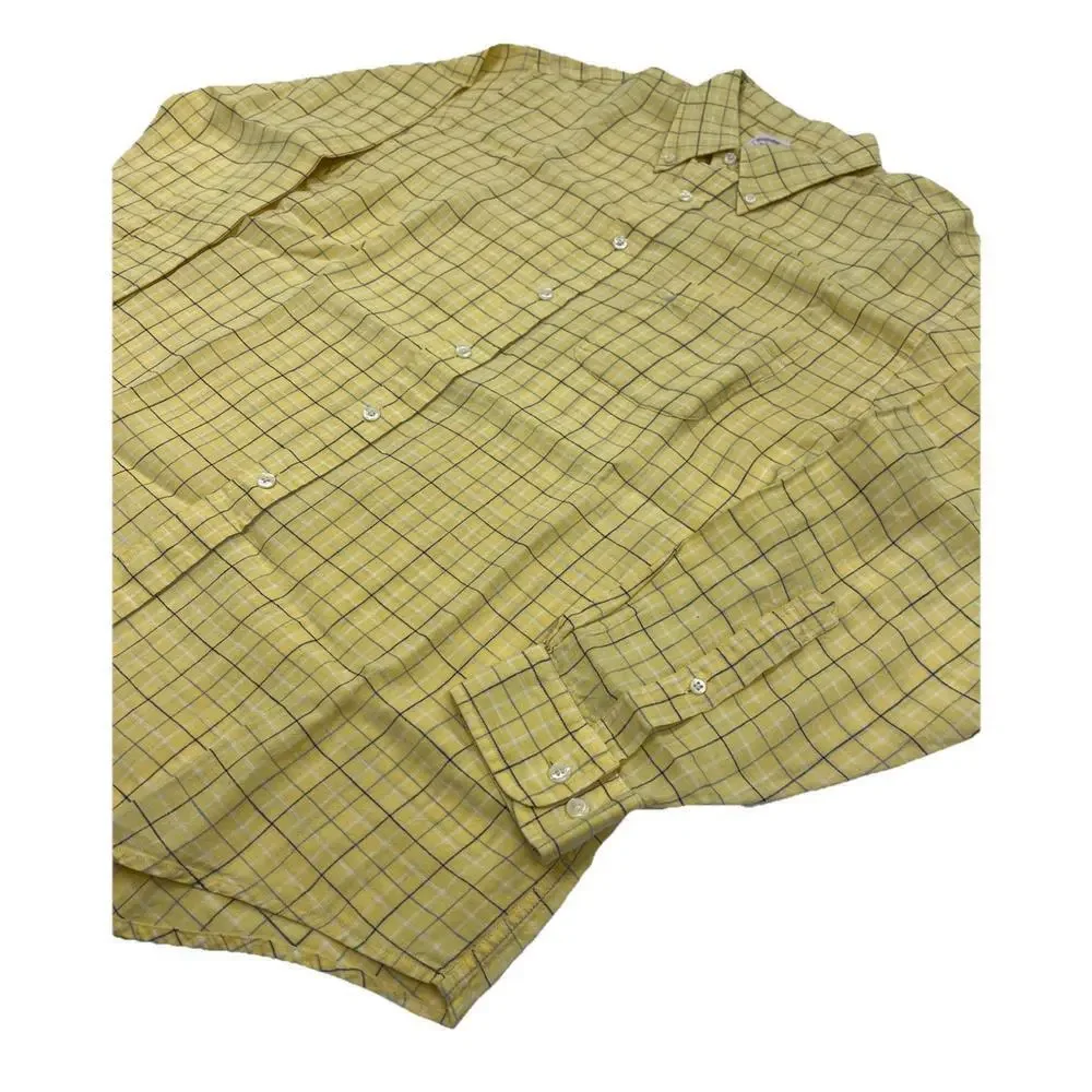 Brooks Brothers Men’s The Original Polo Shirt Linen Yellow Plaid Size Large
